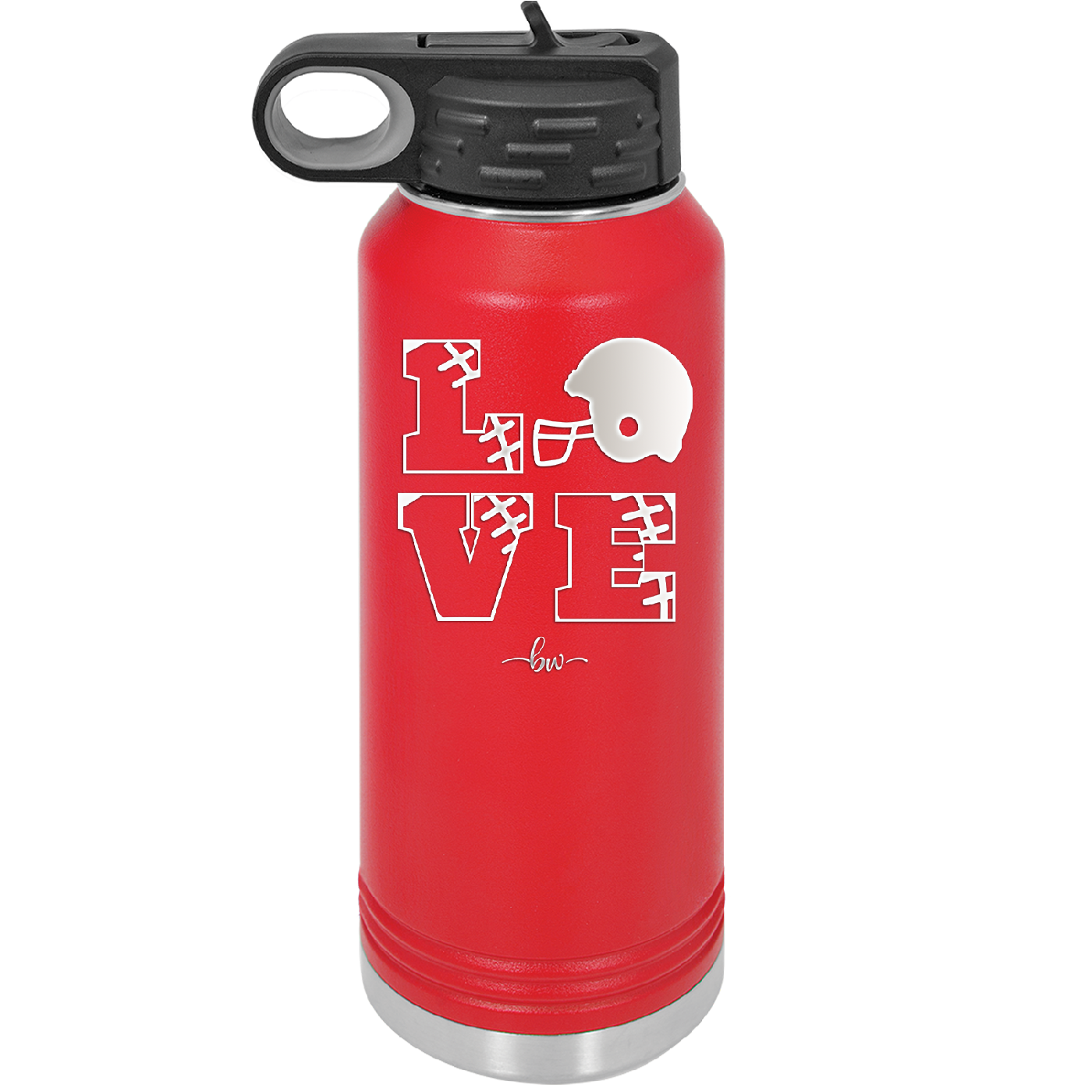 LOVE with Football and Helmet - Laser Engraved Stainless Steel Drinkware - 1889 -