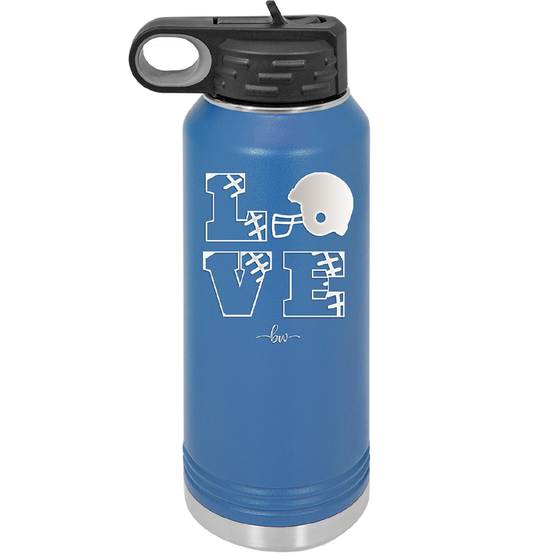 LOVE with Football and Helmet - Laser Engraved Stainless Steel Drinkware - 1889 -
