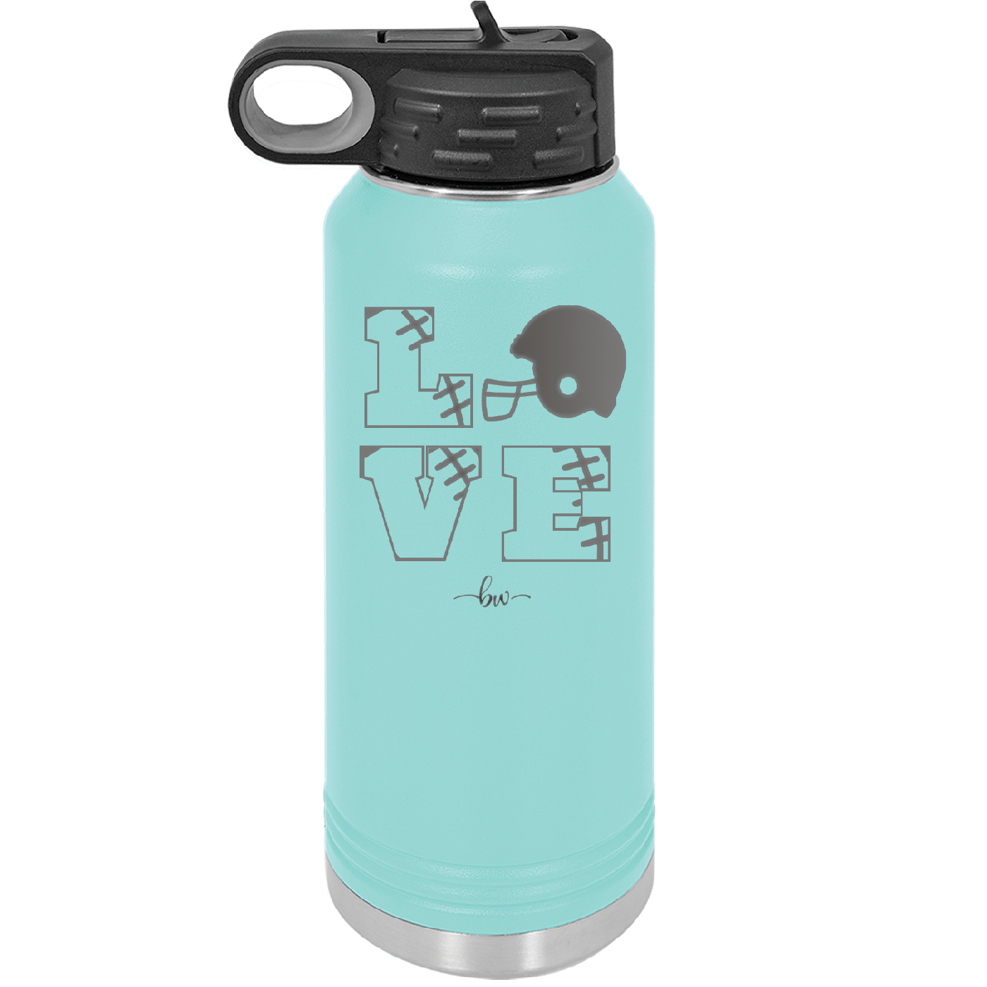 LOVE with Football and Helmet - Laser Engraved Stainless Steel Drinkware - 1889 -