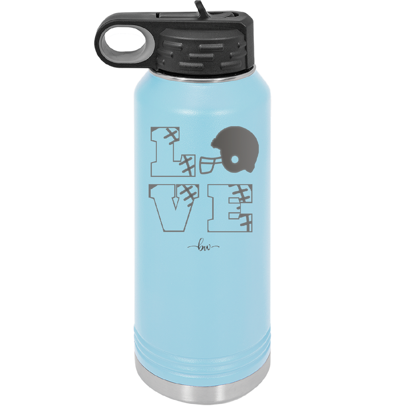 LOVE with Football and Helmet - Laser Engraved Stainless Steel Drinkware - 1889 -