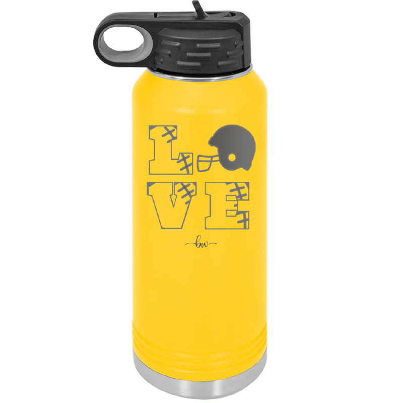 LOVE with Football and Helmet - Laser Engraved Stainless Steel Drinkware - 1889 -