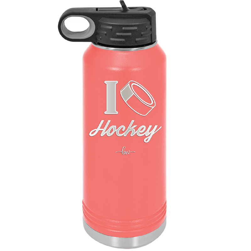 I Heart Hockey - Laser Engraved Stainless Steel Drinkware - 1896 -