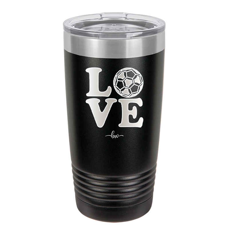 LOVE with Soccer Ball - Laser Engraved Stainless Steel Drinkware - 1908 -