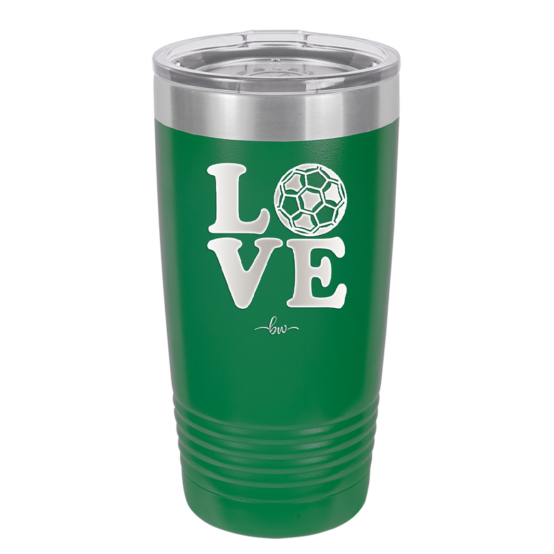 LOVE with Soccer Ball - Laser Engraved Stainless Steel Drinkware - 1908 -