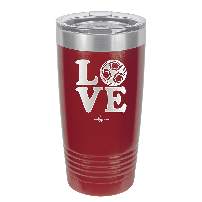 LOVE with Soccer Ball - Laser Engraved Stainless Steel Drinkware - 1908 -