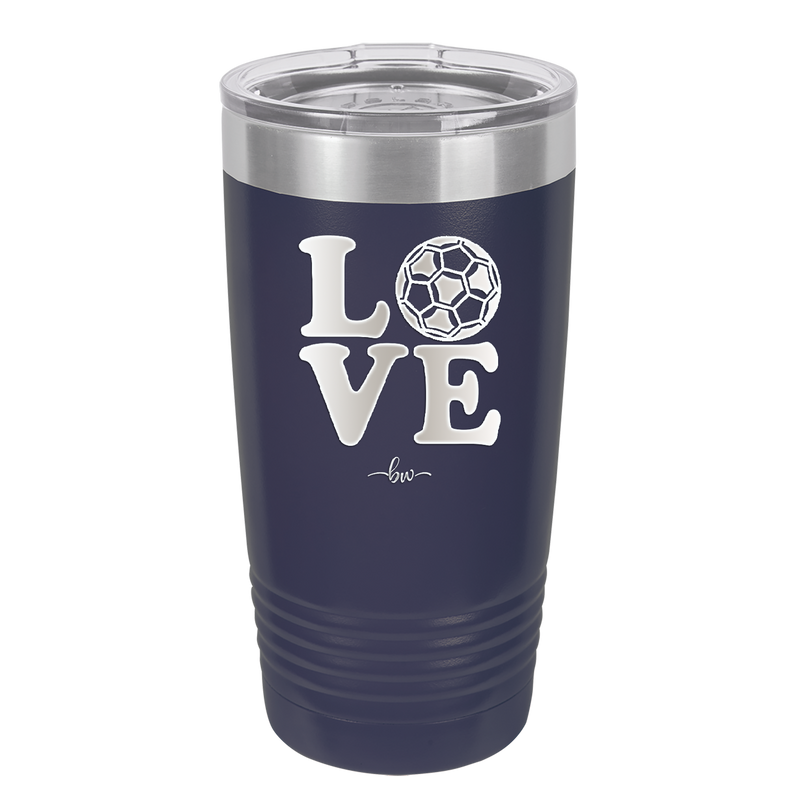 LOVE with Soccer Ball - Laser Engraved Stainless Steel Drinkware - 1908 -
