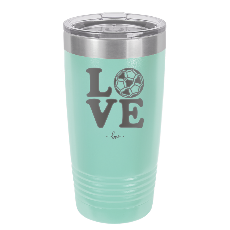 LOVE with Soccer Ball - Laser Engraved Stainless Steel Drinkware - 1908 -