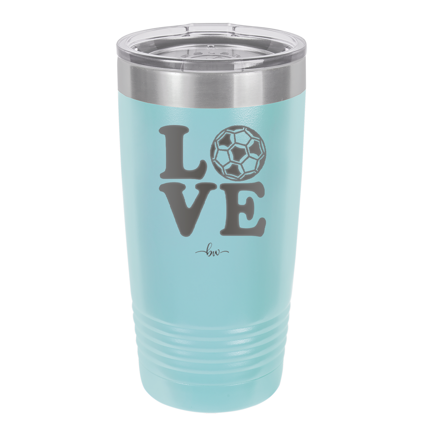 LOVE with Soccer Ball - Laser Engraved Stainless Steel Drinkware - 1908 -