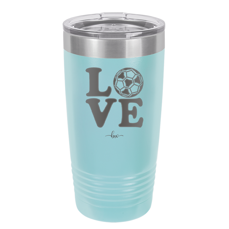 LOVE with Soccer Ball - Laser Engraved Stainless Steel Drinkware - 1908 -