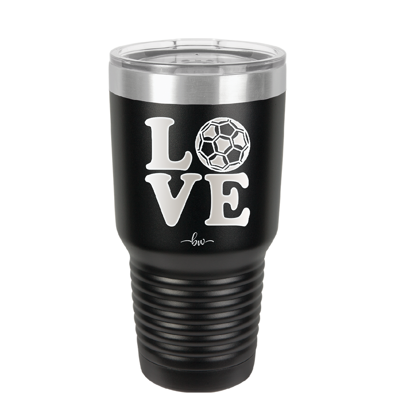 LOVE with Soccer Ball - Laser Engraved Stainless Steel Drinkware - 1908 -