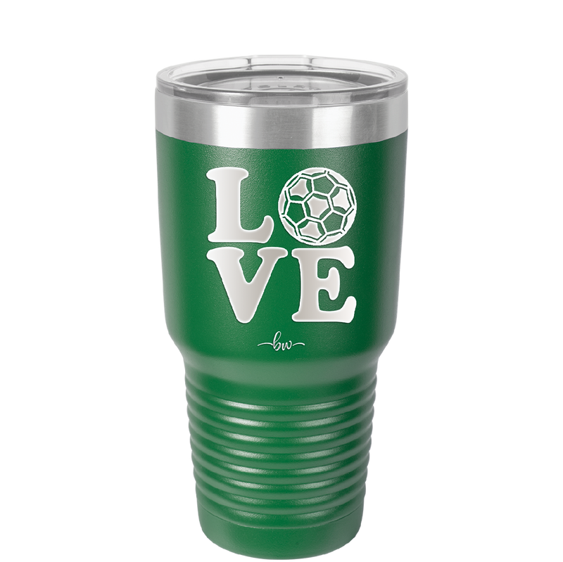 LOVE with Soccer Ball - Laser Engraved Stainless Steel Drinkware - 1908 -