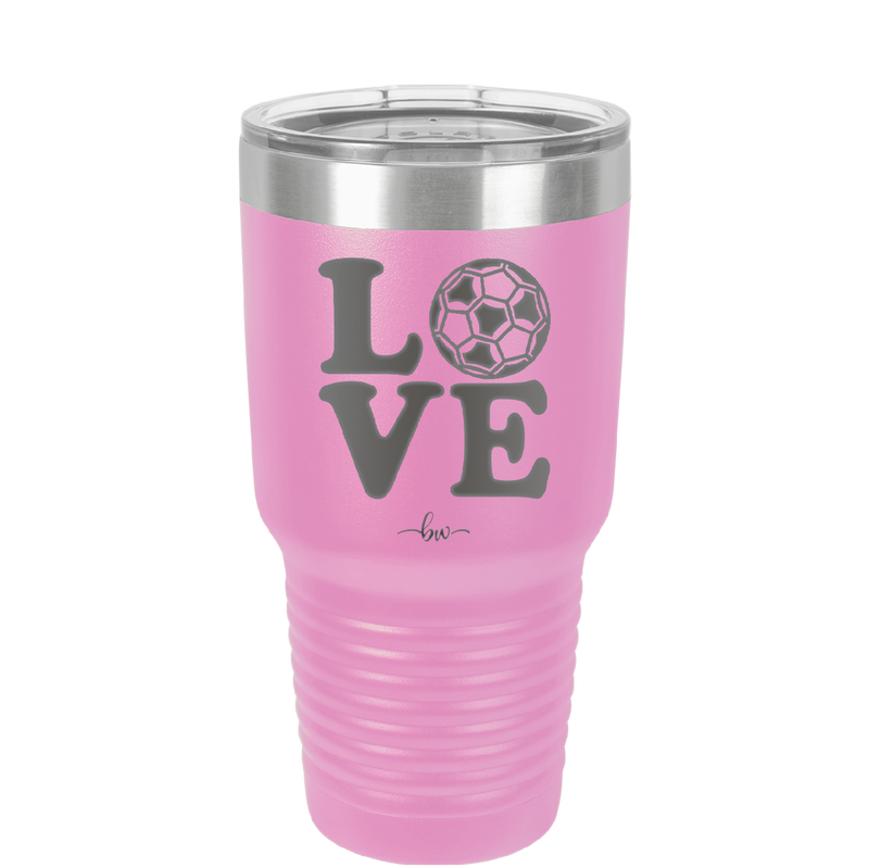 LOVE with Soccer Ball - Laser Engraved Stainless Steel Drinkware - 1908 -