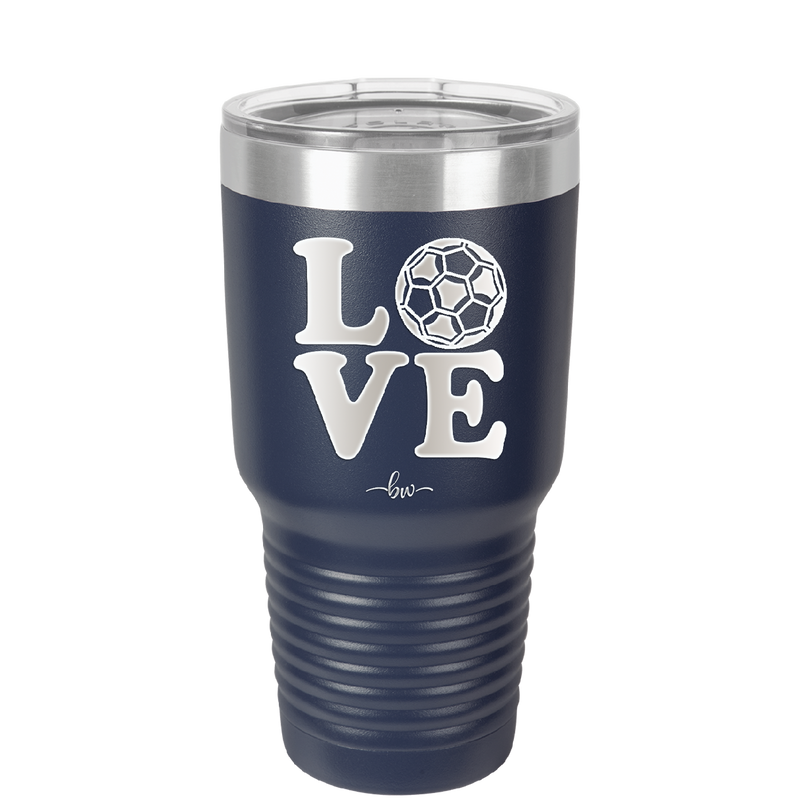 LOVE with Soccer Ball - Laser Engraved Stainless Steel Drinkware - 1908 -