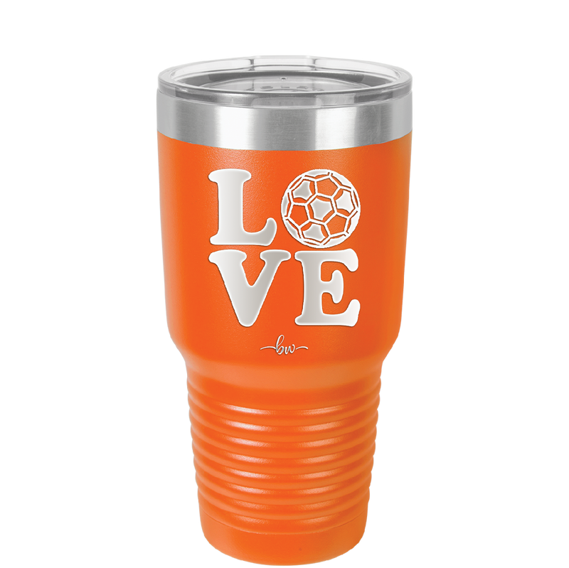 LOVE with Soccer Ball - Laser Engraved Stainless Steel Drinkware - 1908 -