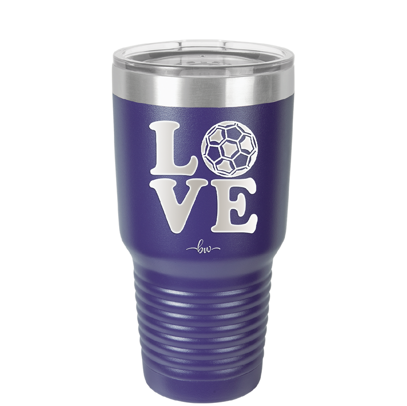 LOVE with Soccer Ball - Laser Engraved Stainless Steel Drinkware - 1908 -