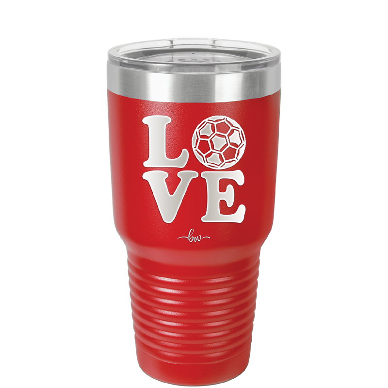 LOVE with Soccer Ball - Laser Engraved Stainless Steel Drinkware - 1908 -
