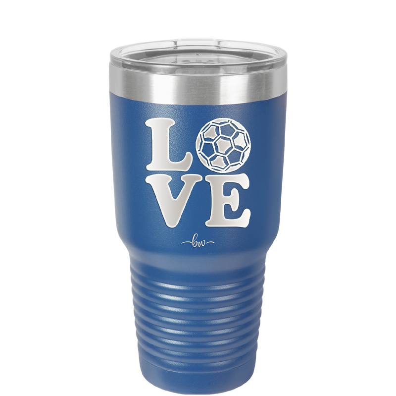 LOVE with Soccer Ball - Laser Engraved Stainless Steel Drinkware - 1908 -
