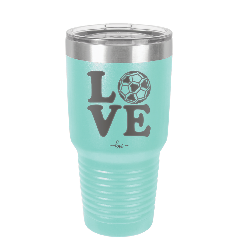 LOVE with Soccer Ball - Laser Engraved Stainless Steel Drinkware - 1908 -