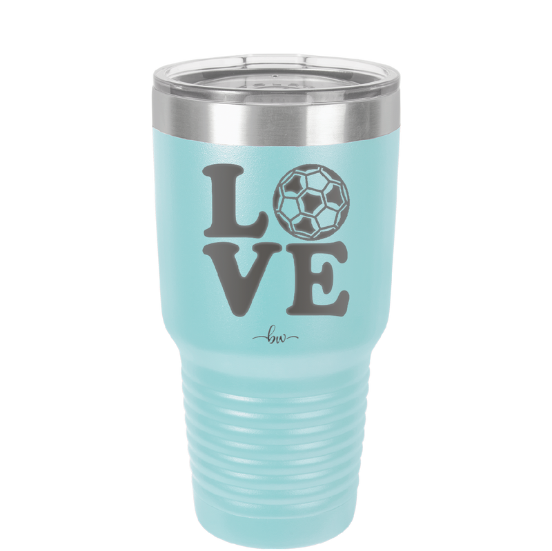 LOVE with Soccer Ball - Laser Engraved Stainless Steel Drinkware - 1908 -