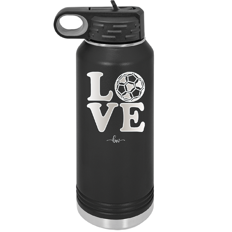 LOVE with Soccer Ball - Laser Engraved Stainless Steel Drinkware - 1908 -