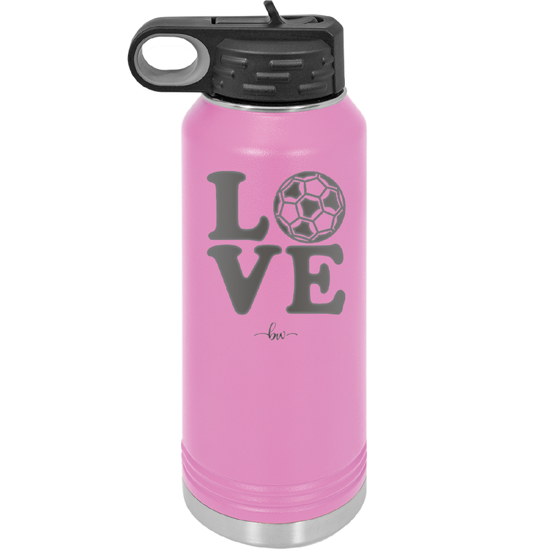 LOVE with Soccer Ball - Laser Engraved Stainless Steel Drinkware - 1908 -