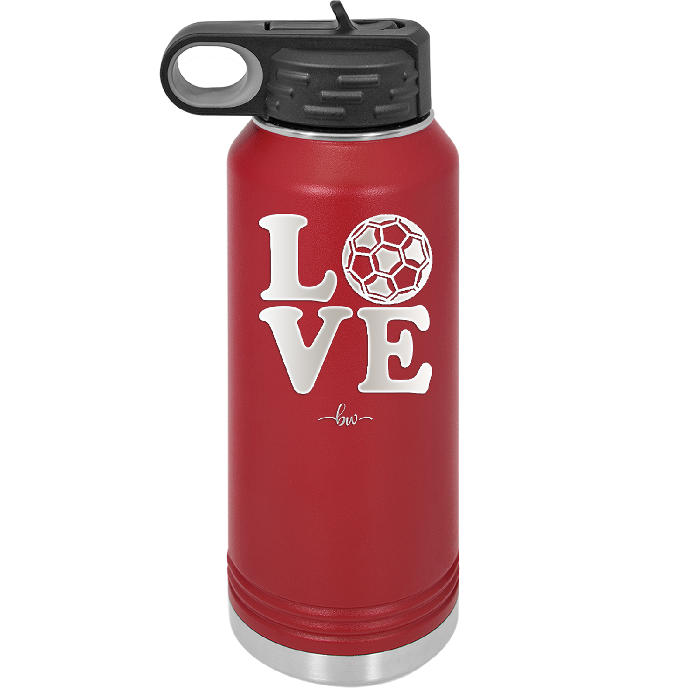 LOVE with Soccer Ball - Laser Engraved Stainless Steel Drinkware - 1908 -