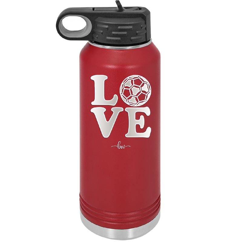 LOVE with Soccer Ball - Laser Engraved Stainless Steel Drinkware - 1908 -