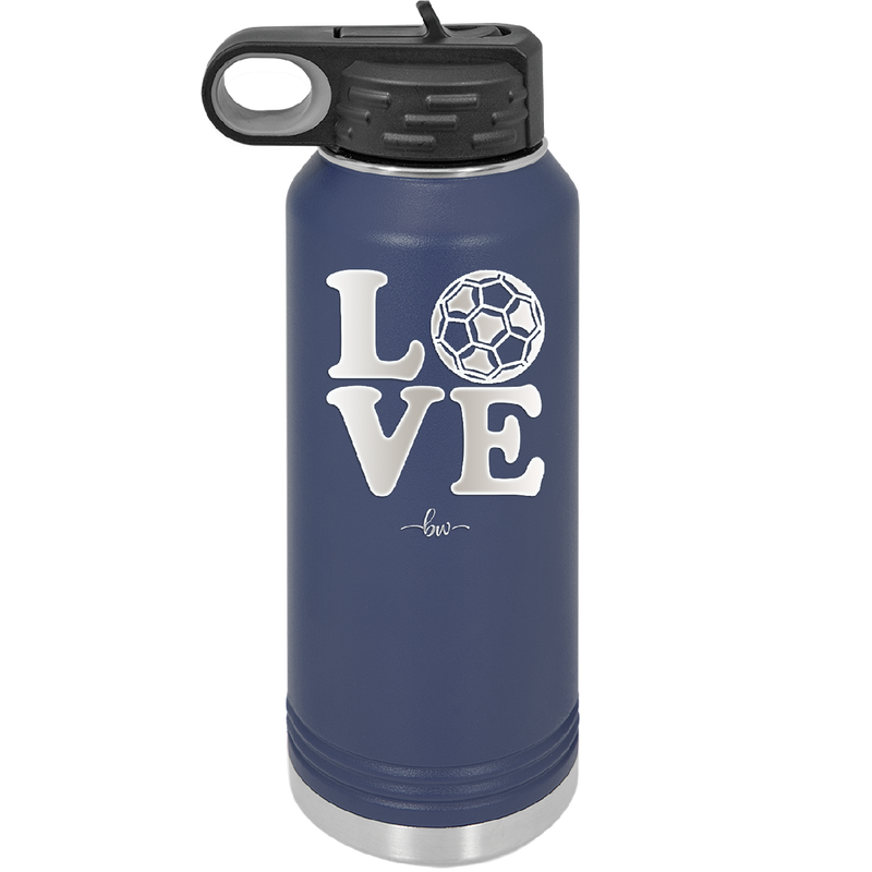 LOVE with Soccer Ball - Laser Engraved Stainless Steel Drinkware - 1908 -