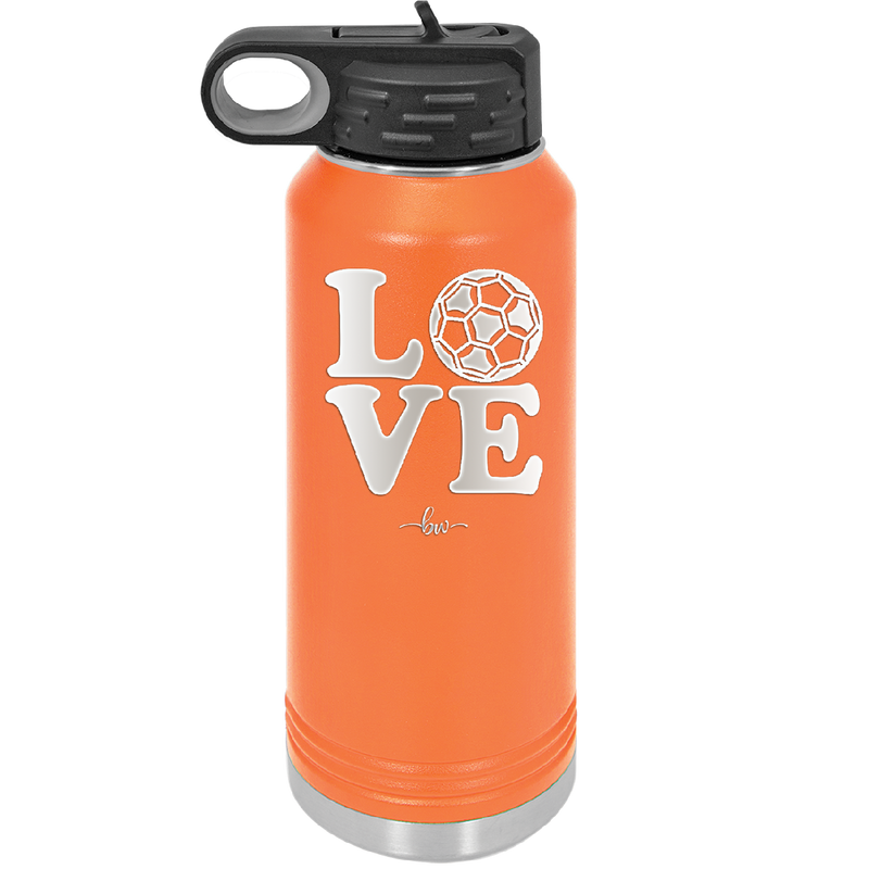 LOVE with Soccer Ball - Laser Engraved Stainless Steel Drinkware - 1908 -