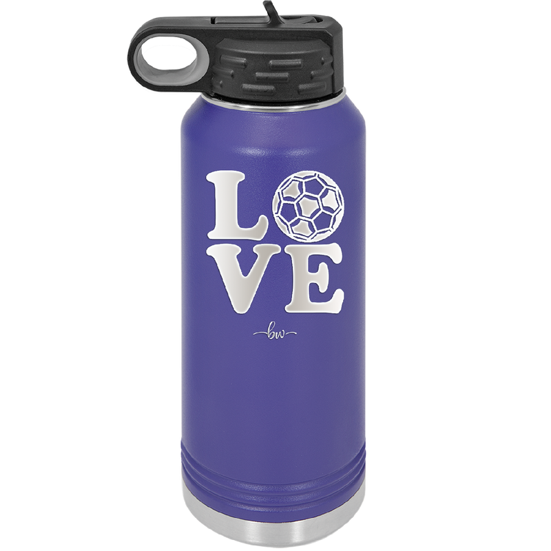 LOVE with Soccer Ball - Laser Engraved Stainless Steel Drinkware - 1908 -