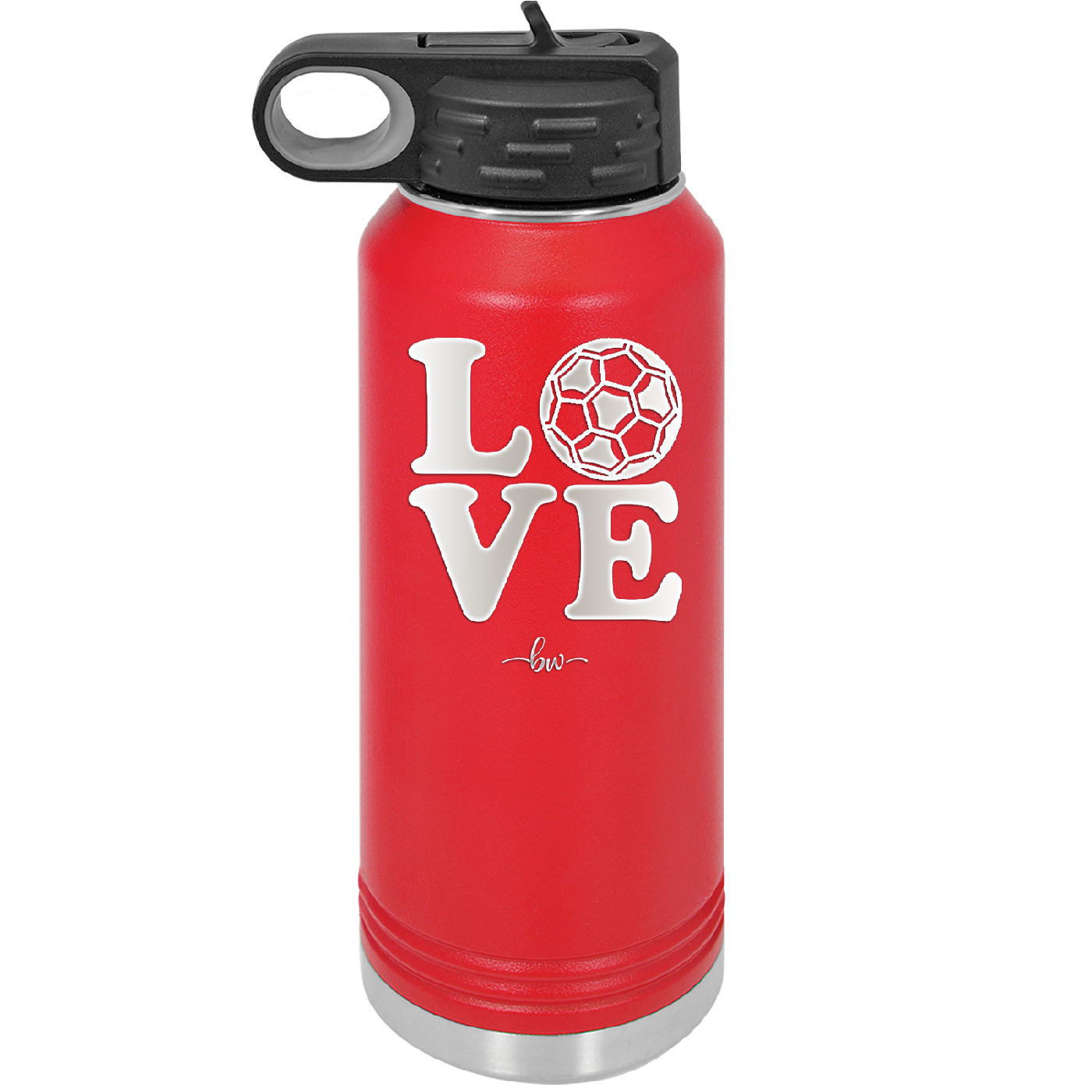 LOVE with Soccer Ball - Laser Engraved Stainless Steel Drinkware - 1908 -
