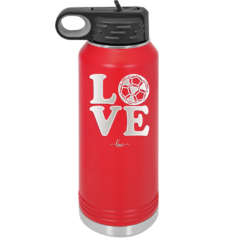 LOVE with Soccer Ball - Laser Engraved Stainless Steel Drinkware - 1908 -