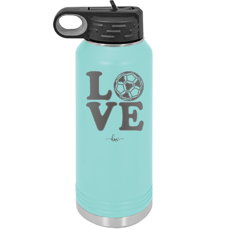 LOVE with Soccer Ball - Laser Engraved Stainless Steel Drinkware - 1908 -