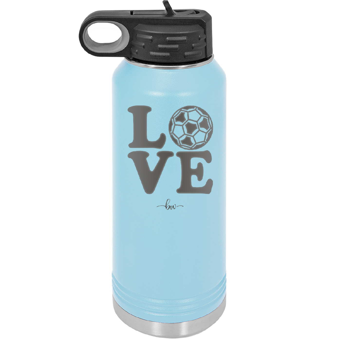 LOVE with Soccer Ball - Laser Engraved Stainless Steel Drinkware - 1908 -