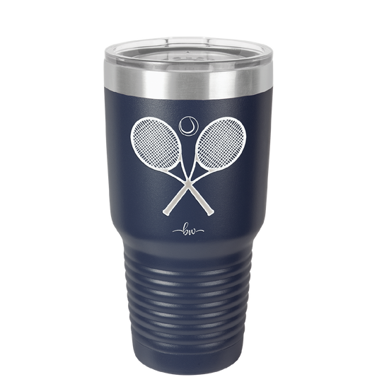 Tennis Crossed Rackets - Laser Engraved Stainless Steel Drinkware - 1922 -