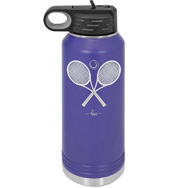 Tennis Crossed Rackets - Laser Engraved Stainless Steel Drinkware - 1922 -