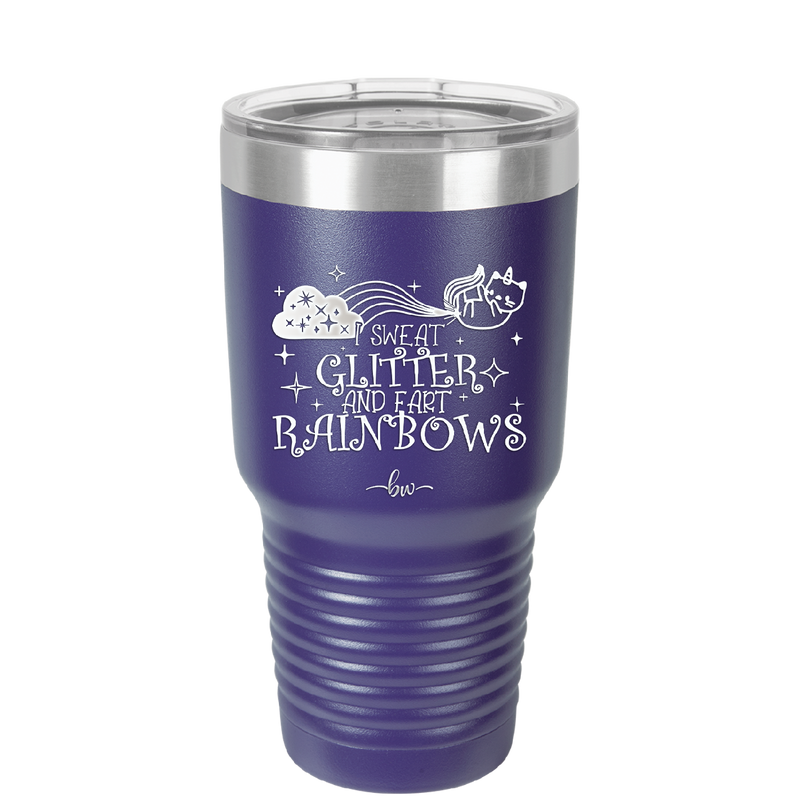 I Sweat Glitter and Fart Rainbows Cat - Laser Engraved Stainless Steel Drinkware - 2397 -