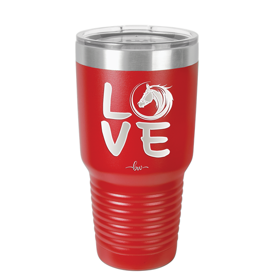 LOVE with Horse Head - Laser Engraved Stainless Steel Drinkware - 1038 -