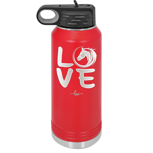 LOVE with Horse Head - Laser Engraved Stainless Steel Drinkware - 1038 -