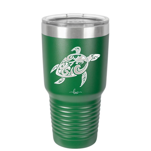 Sea Turtle Tribal - Laser Engraved Stainless Steel Drinkware - 1104 -