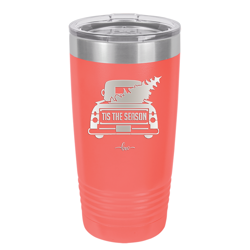 Tis the Season Truck with Christmas Tree- Laser Engraved Stainless Steel Drinkware - 1220 -