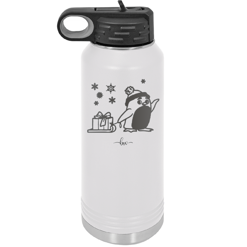 Penguin Pulling Sled with Christmas Gift - Laser Engraved Stainless Steel Drinkware - 1223 -