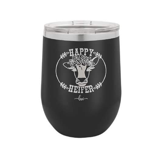 Happy Heifer Floral - Laser Engraved Stainless Steel Drinkware - 1483 -