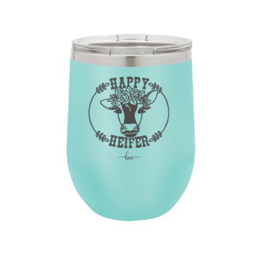 Happy Heifer Floral - Laser Engraved Stainless Steel Drinkware - 1483 -