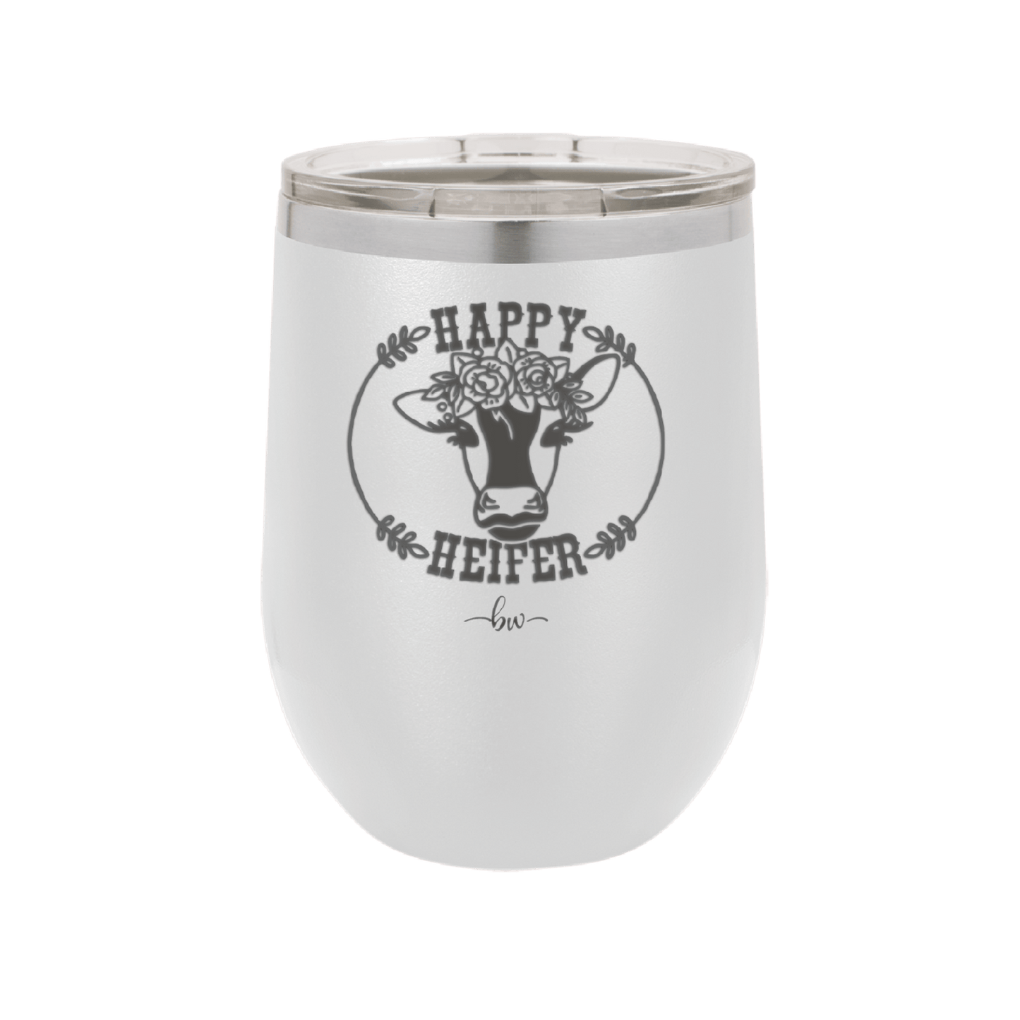 Happy Heifer Floral - Laser Engraved Stainless Steel Drinkware - 1483 -
