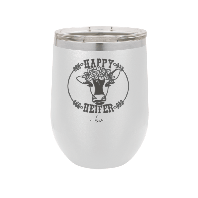 Happy Heifer Floral - Laser Engraved Stainless Steel Drinkware - 1483 -