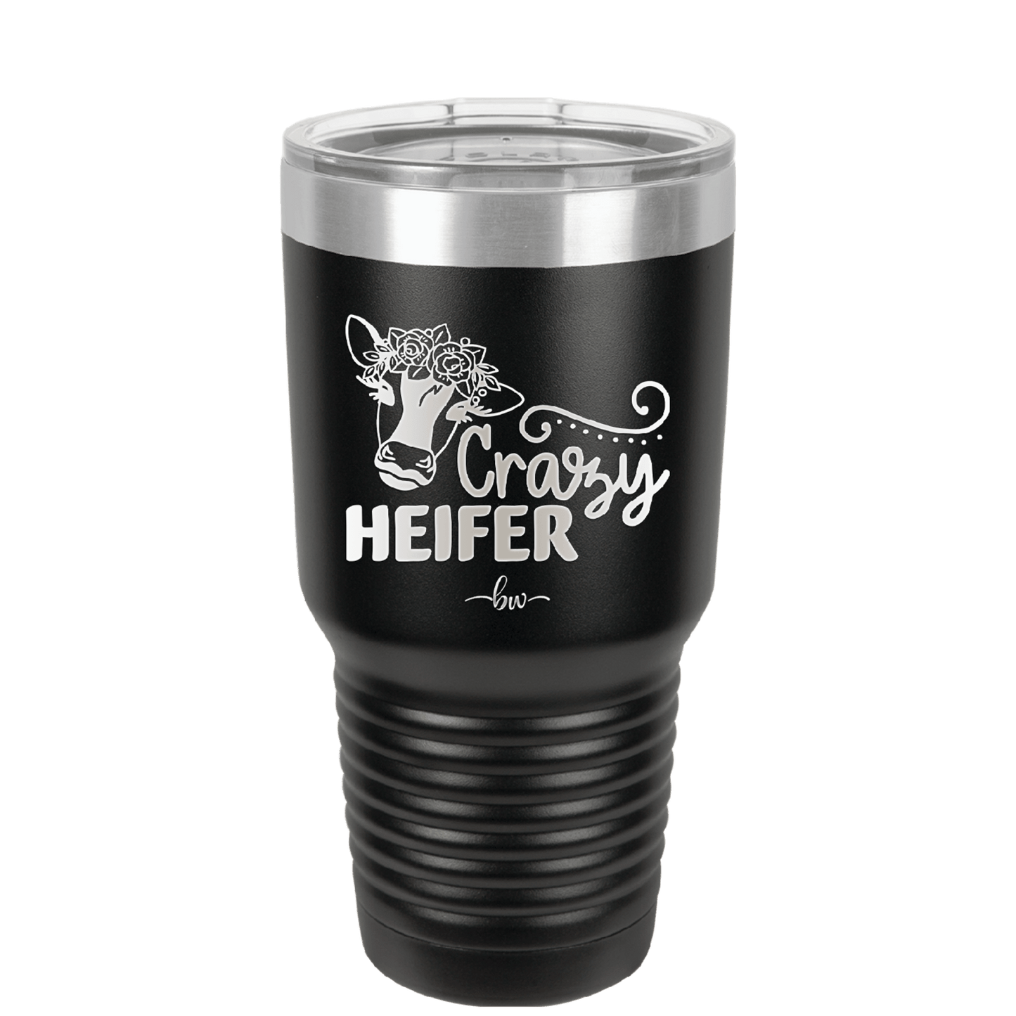 Crazy Heifer Floral - Laser Engraved Stainless Steel Drinkware - 1486 -