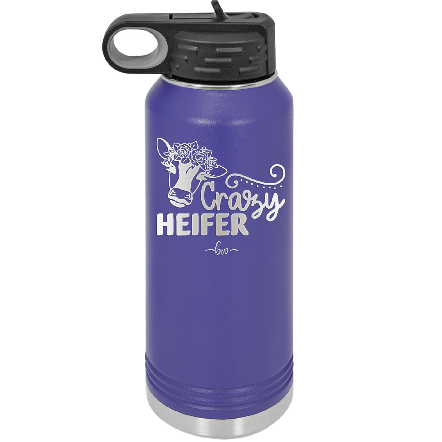 Crazy Heifer Floral - Laser Engraved Stainless Steel Drinkware - 1486 -