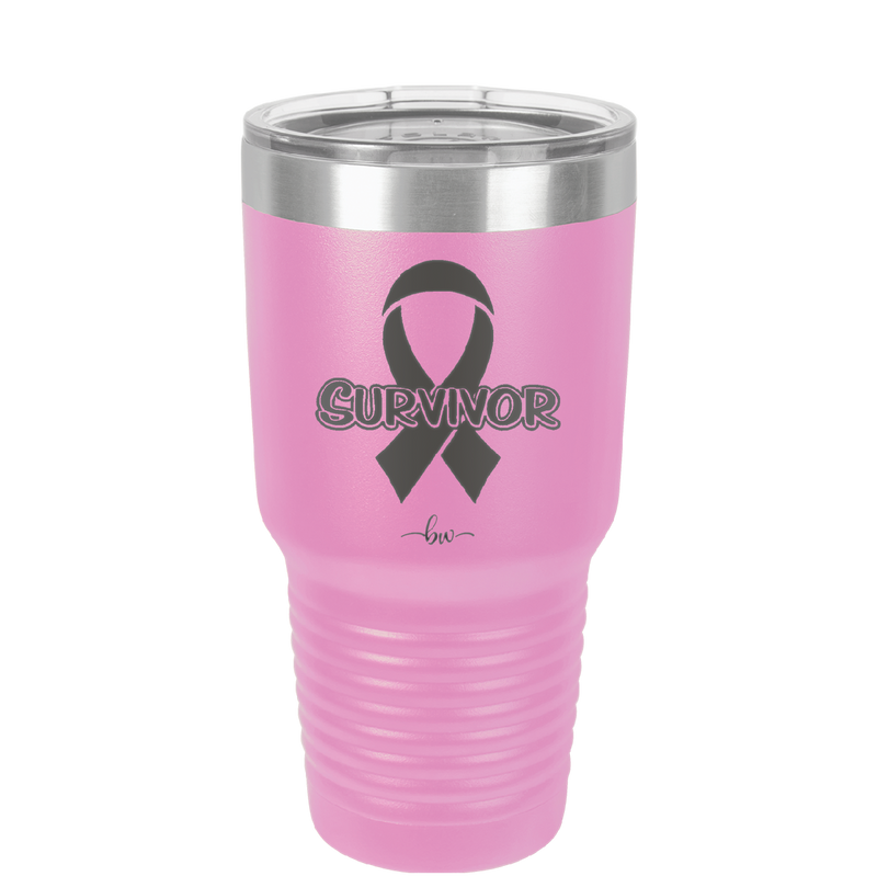 Breast Cancer Survivor Ribbon - Laser Engraved Stainless Steel Drinkware - 1522 -