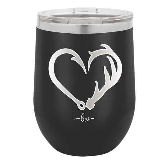 Fish Hook Deer Antler Heart - Laser Engraved Stainless Steel Drinkware - 1542 -